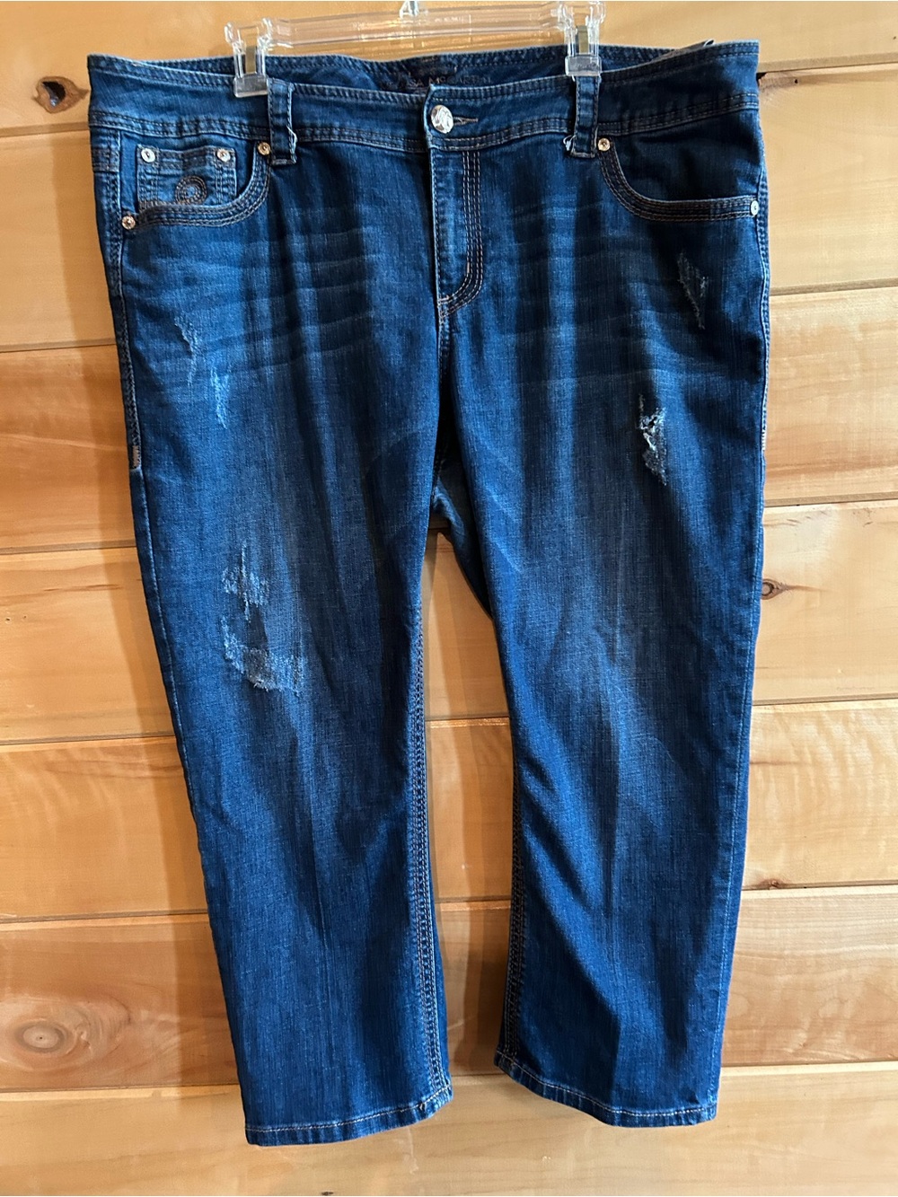 Melissa McCarthy Seven7 Dark Blue Distressed Cropped Jeans size 20